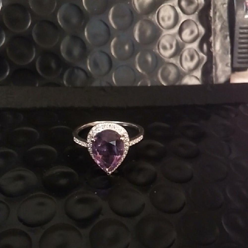 Amethyst Teardrop Halo Ring - Sterling Silver Women’s Ring